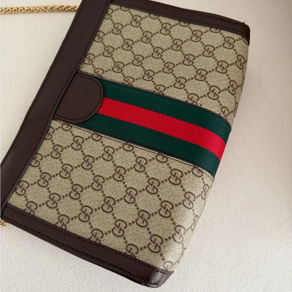 Brown and Green Crossbody Bag with Signature Design - Picture 5 of 7